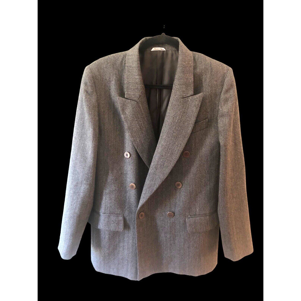 Missoni Donna Blazer 14 Womens One Button Wool Gray Herringbone Tweed Vtg 80s